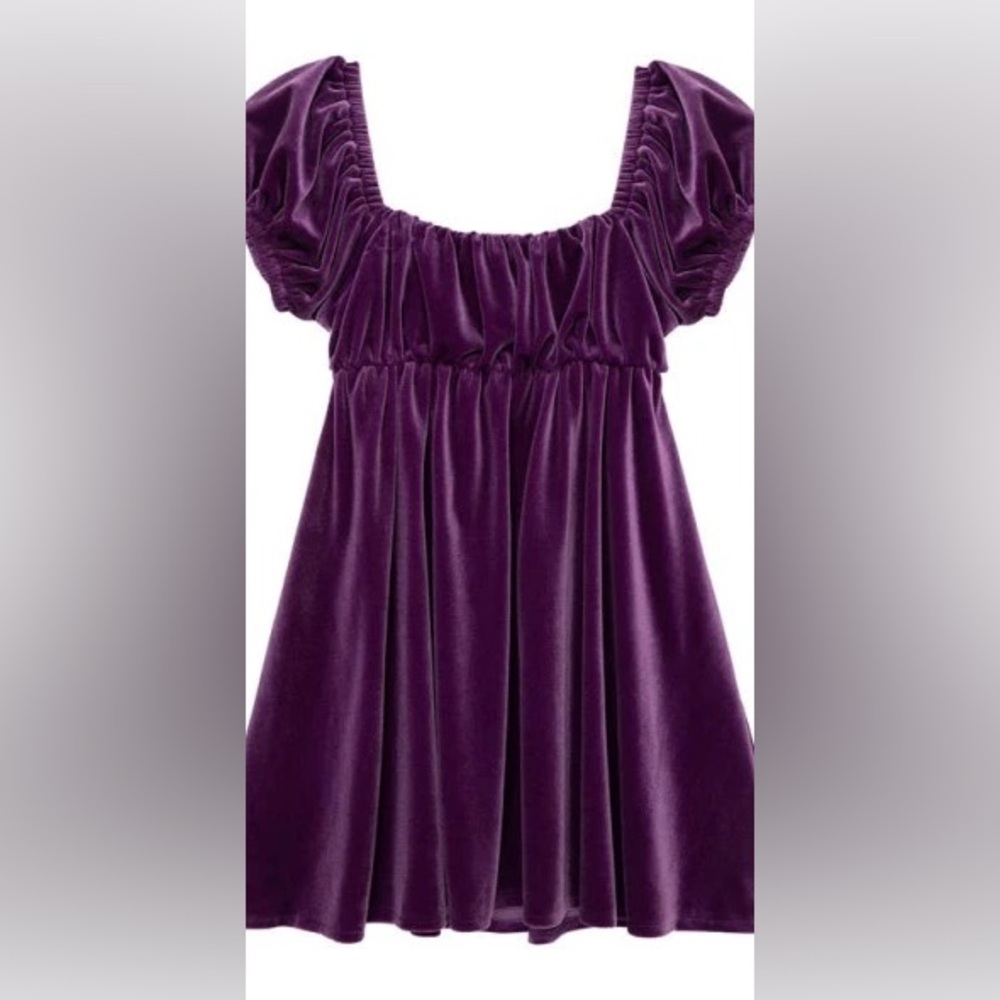 Truce Kids' Puff Sleeve Tie Back Velour Dress in Plum size 12